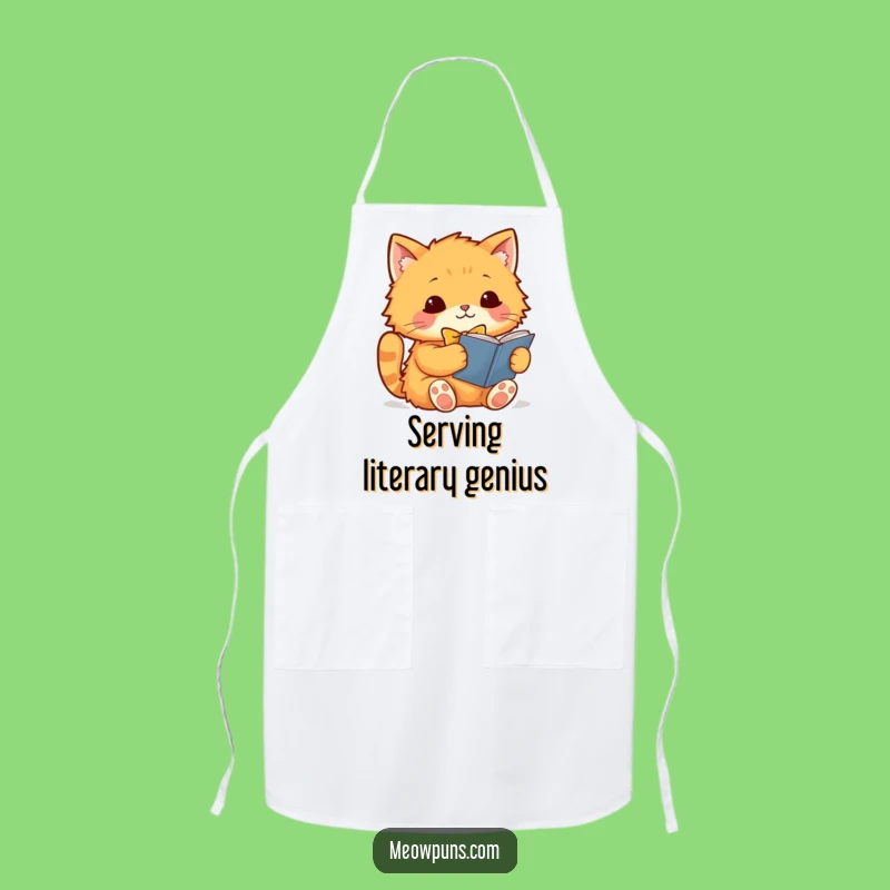 Funny Cat Chef Apron: Orange Cat Reading, Cute Kitchen Bib, Humorous Cooking Gift