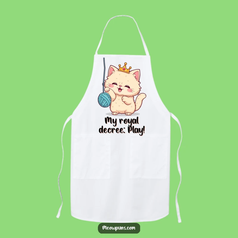 Funny Crowned Cat Apron: Hilarious Kitchen Style for Yarn-Loving Chefs