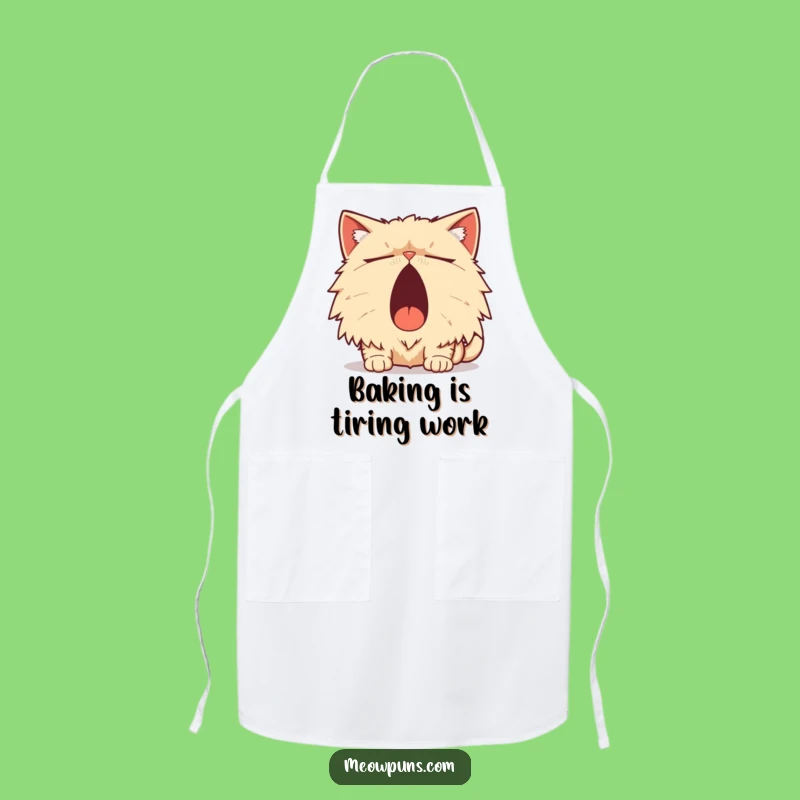 Funny Persian Cat Yawn Pun Apron: Cook with Sleepy Wit
