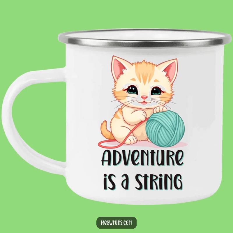 Funny Kitten Yarn Ball Camping Mug - Outdoor Adventures with Playful Spirit