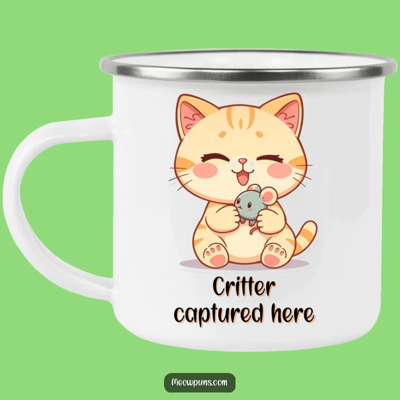 Funny Cat Winking Mouse Camping Mug - Adventure Mischief!