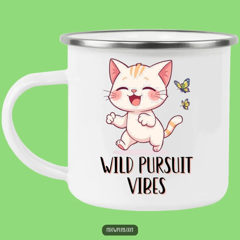 Funny Cat Butterfly Chase Camping Mug - Adventure & Joy!