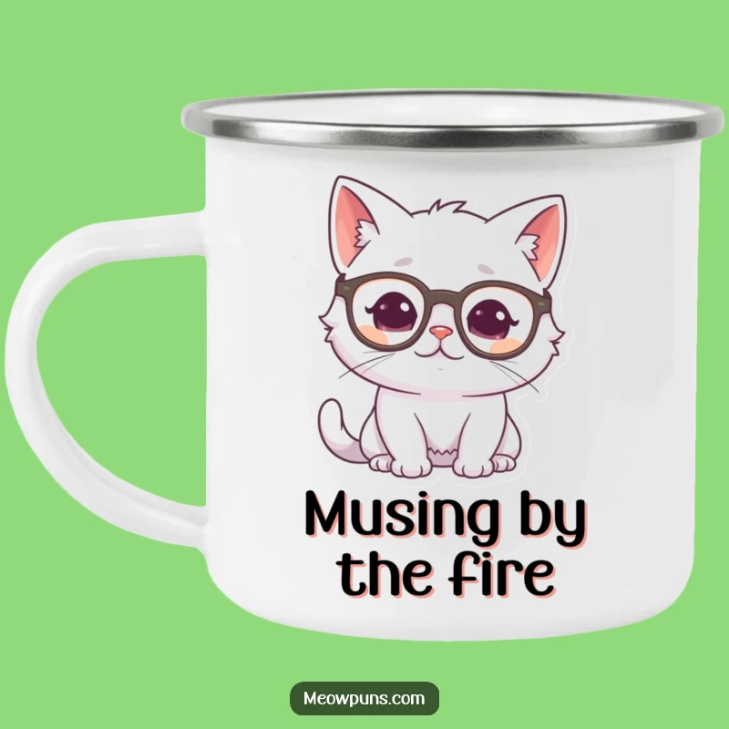Funny Cat Camp Mug: White Cat Glasses, Outdoor Intellectual Gift