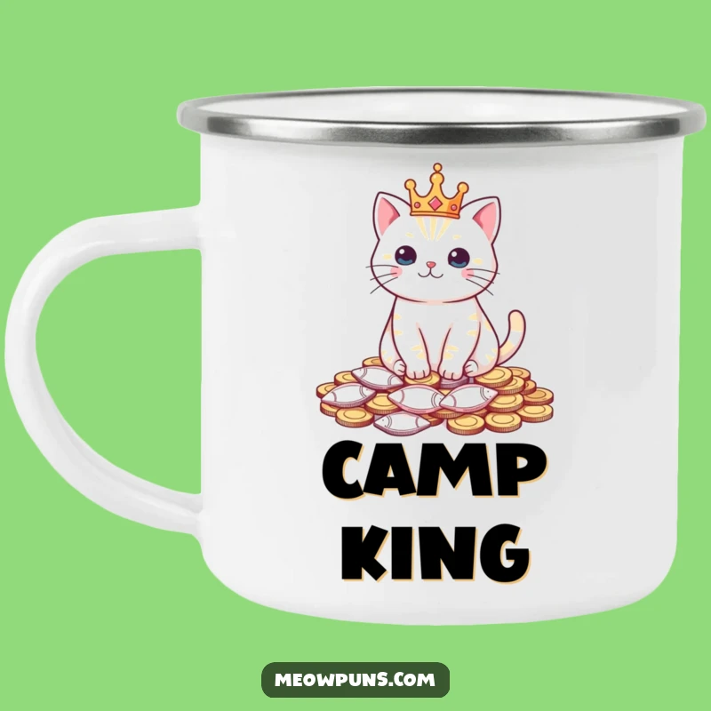 Funny Cat King Camping Mug - Royal Feline Treasure On the Go Gift