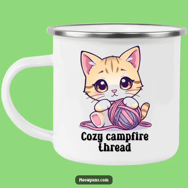Funny Cat Yarn Ball Camping Mug - Cozy Campfire Companion!