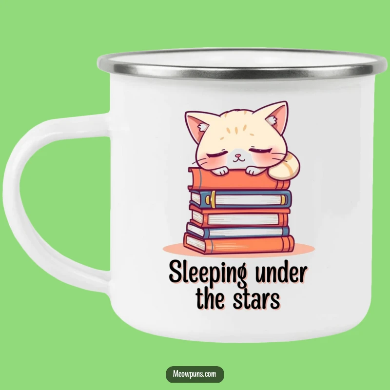 Funny Sleepy Cat Camping Mug - Durable & Hilarious Gift for Outdoor Readers