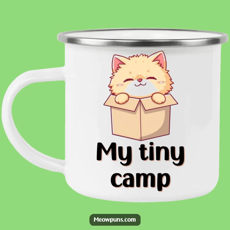 Funny Small Box Cat Camping Mug: Adventure Humor for Cozy Campers