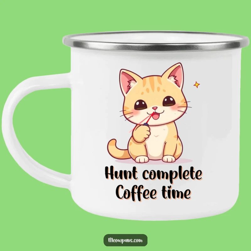 Funny Cat Laser Pointer Camping Mug: Triumphant Adventures Outdoors