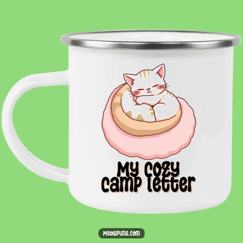 Funny Cozy Cat Letter Camping Mug: Trailside Feline Comfort for Relaxing Adventures