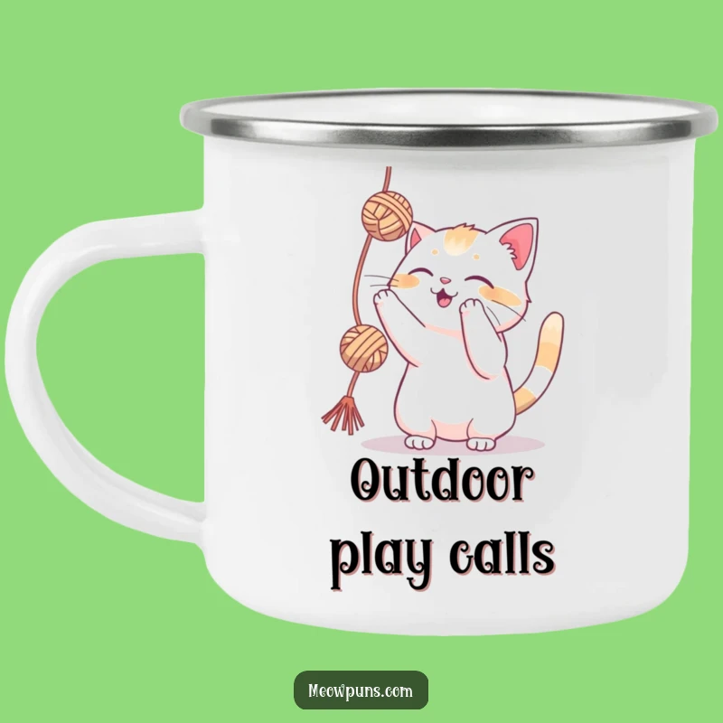 Funny Playful Cat Yarn Camping Mug: Your Hilarious Companion for Outdoor Fun