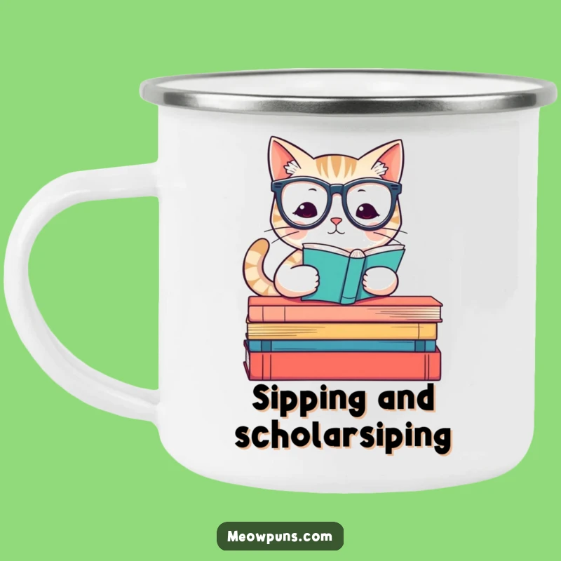 Funny Intellectual Cat Camping Mug - Outdoor Reading Adventures Gift