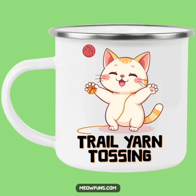 Adventure-Ready Funny Cat Yarn Juggling Camping Mug: Sip Your Joy!