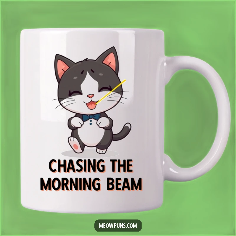 Funny Tuxedo Cat Laser Pointer Mug: Chase Your Morning Coffee