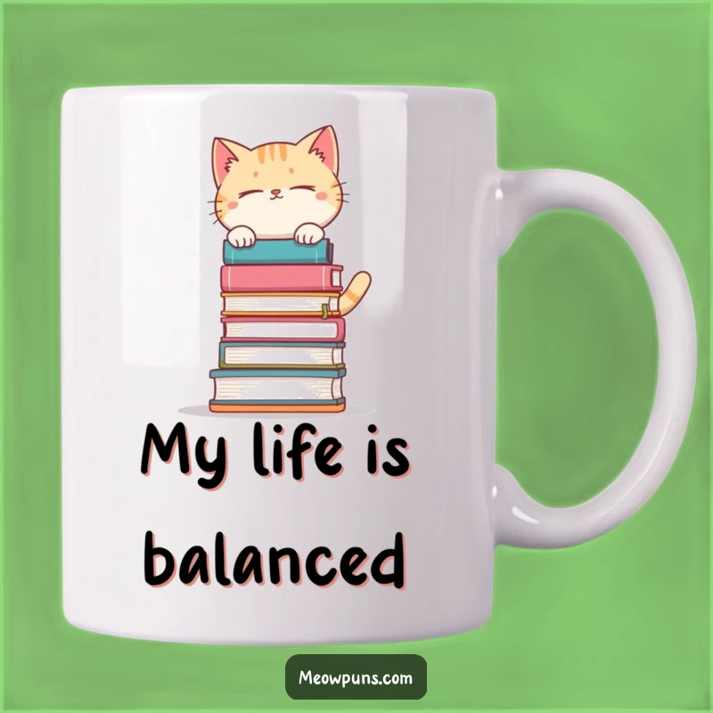 Funny Book Balancing Cat Mug: Hilarious Gift for Book Lovers and Cat Fans