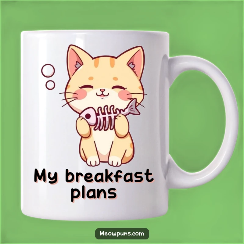 Funny Cat Fish Skeleton Mug: Pleased Kitty's Humorous Gift