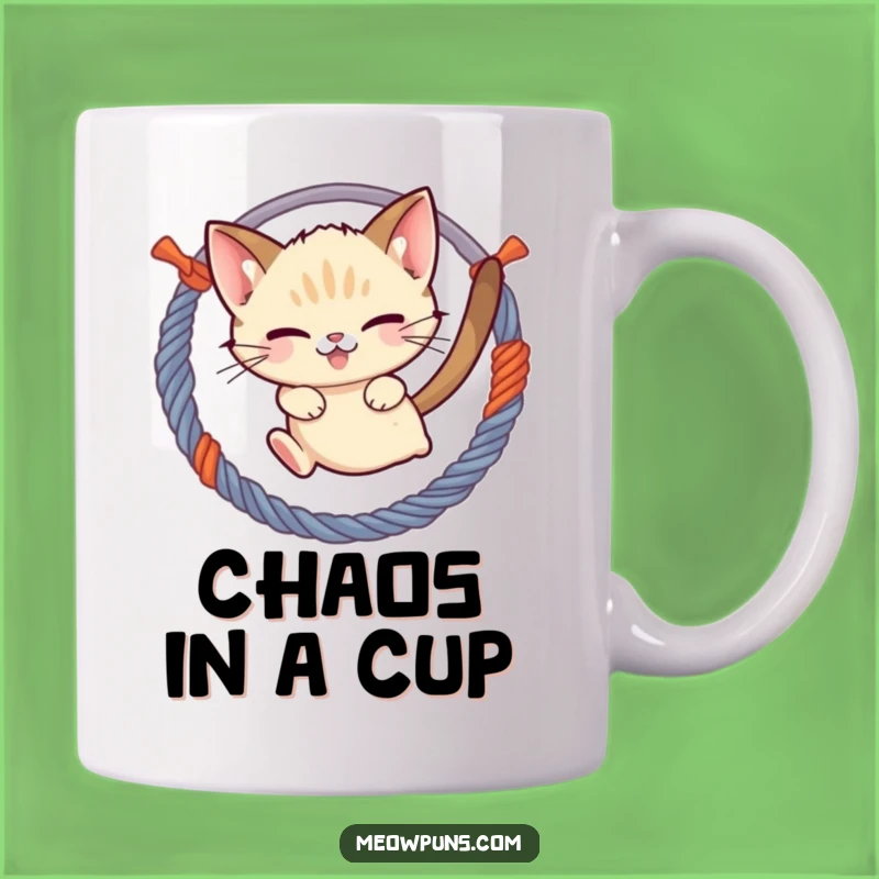 Funny Cat Yarn Mug: Siamese Cat Jumping, Playful Feline Humorous Gift
