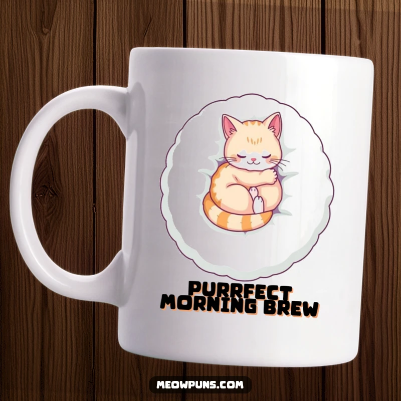 Funny mug showing a cat purring contentedly on a large plush letter, representing ultimate feline comfort and relaxation.