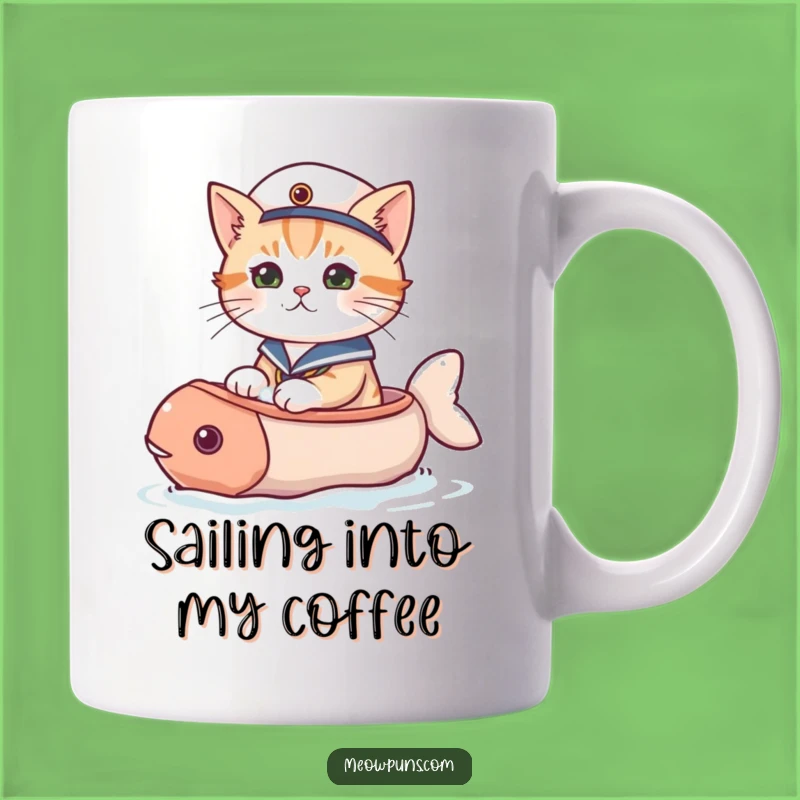 Funny Sailor Cat Fish Boat Mug: Nautical Adventure for a Purr-fect Gift