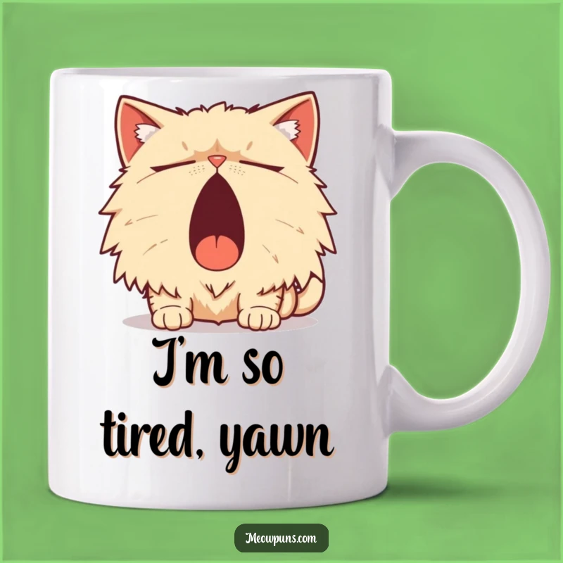 Funny Sleepy Persian Cat Yawn Pun Mug: A Hilarious Start to Your Day