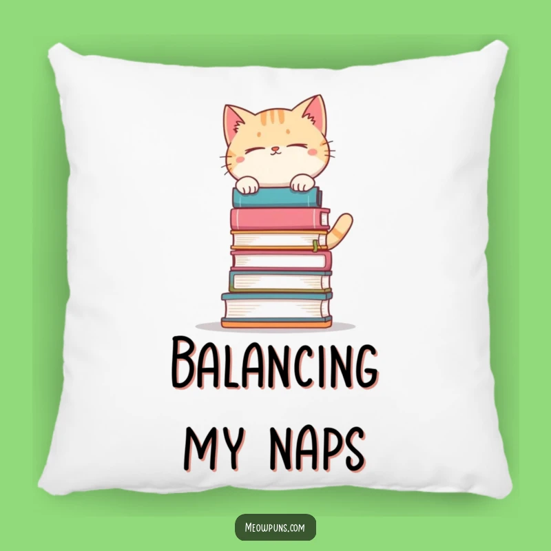 Funny Book Balancing Cat Pillow: Cozy Up with Literary Chaos and Humor