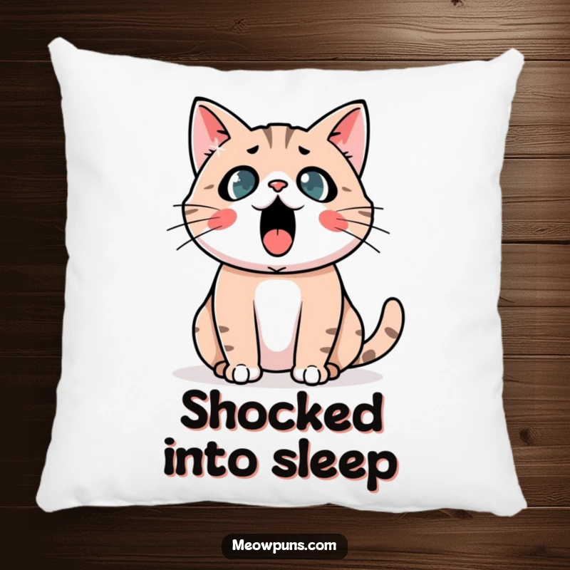 Funny Astonished Cat Pillow: An astonished cat with an exclamation mark, offering soft comfort and humorous surprise.