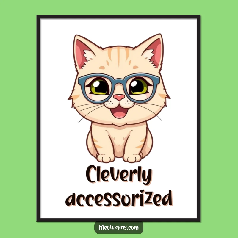Funny Happy Cat Spectacles Digital Art Print - Hilarious Decor for Intellectual Spaces
