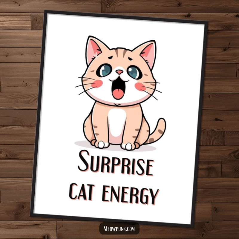 Funny Astonished Cat Digital Art: A shocked cat with a giant exclamation mark, offering instant dramatic humor.