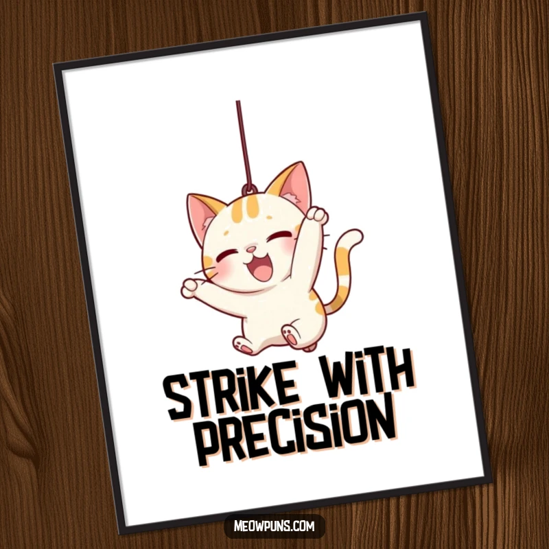 Funny Cat Pounce Digital Art Print, showing a cat in mid-pounce, eyes locked on a dangling string, ready to be printed.