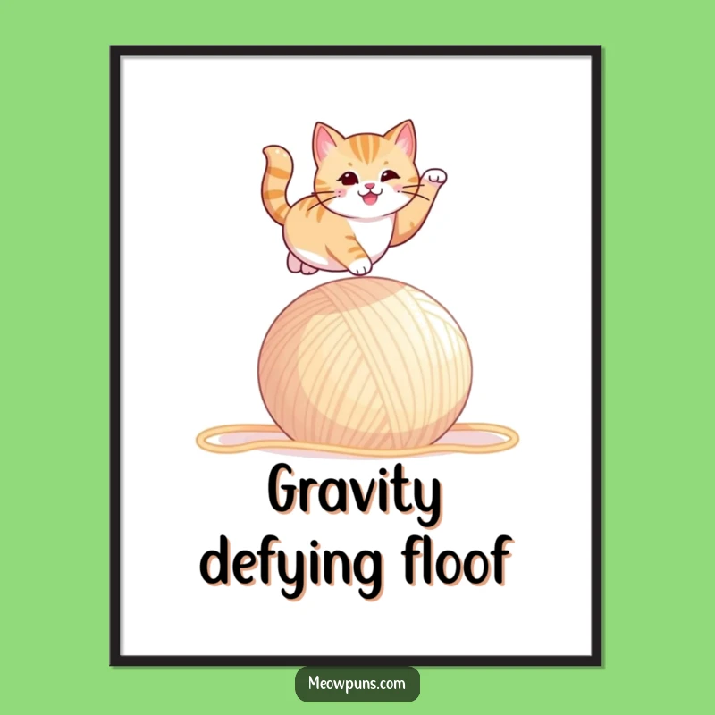 Funny Cat Yarn Leap Digital Art: Instant Download of Feline Fun