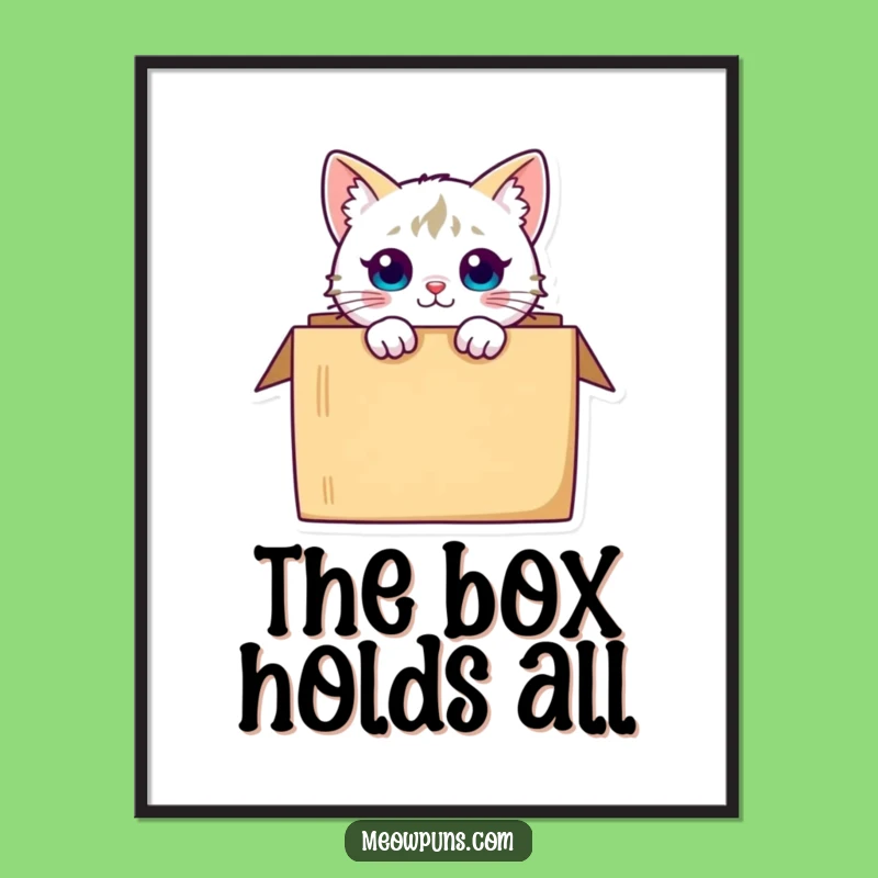 Funny Curious Cat Box Digital Art Mysterious Instant Download