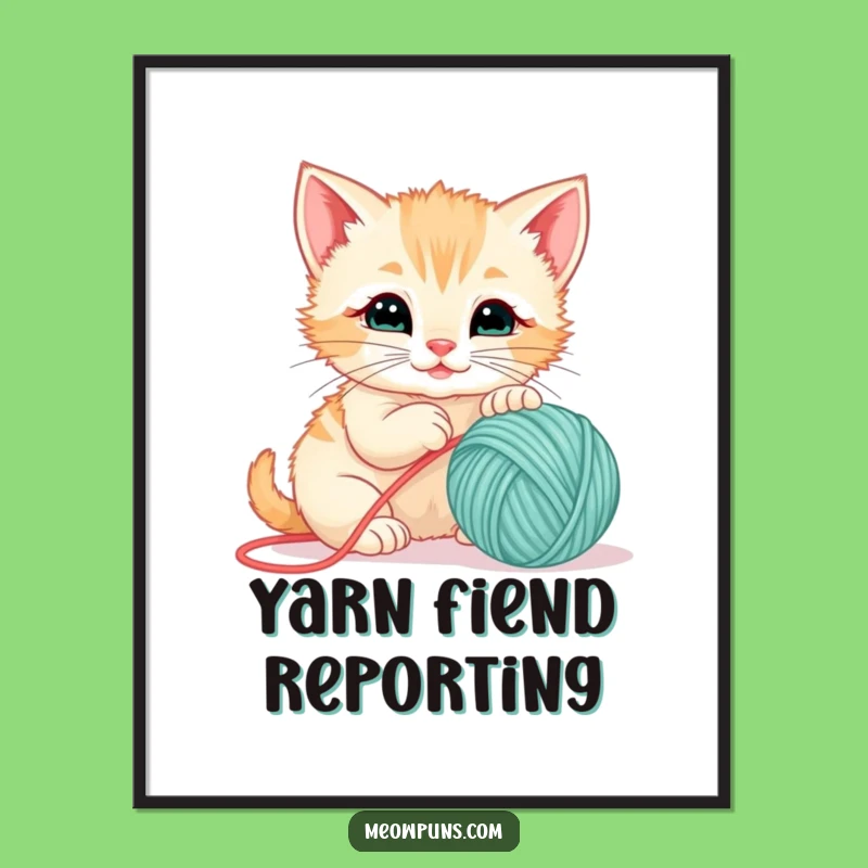 Funny Kitten Yarn Ball Digital Art - Printable Wall Decor for Pet Lovers Gift