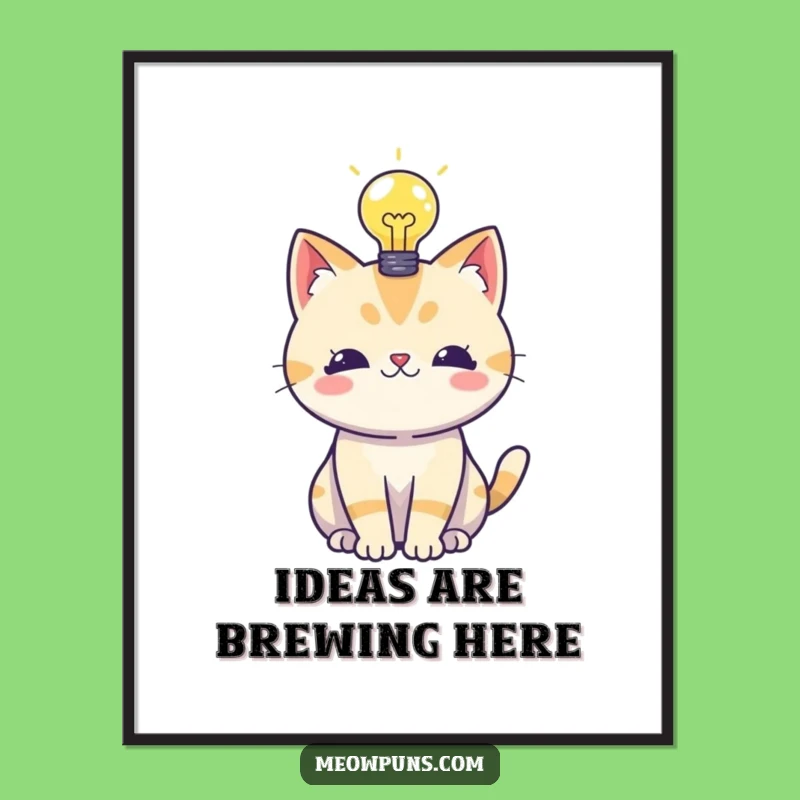 Funny Cat Lightbulb Digital Art - Instant Genius Decor for Your Walls