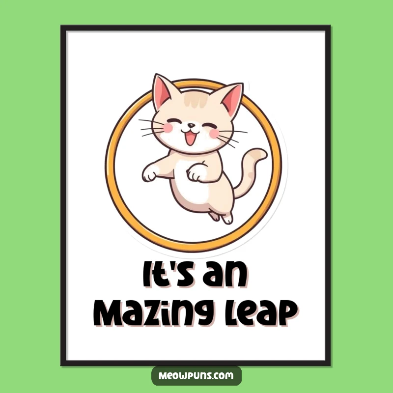 Funny Cat Hoop Jump Digital Print: Wall Art with Hilarious Feline Acrobatics