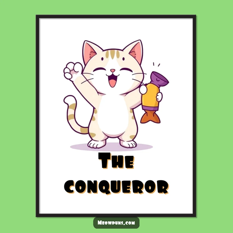 Funny Cat Toy Victor Print - Instant Victory Decor!