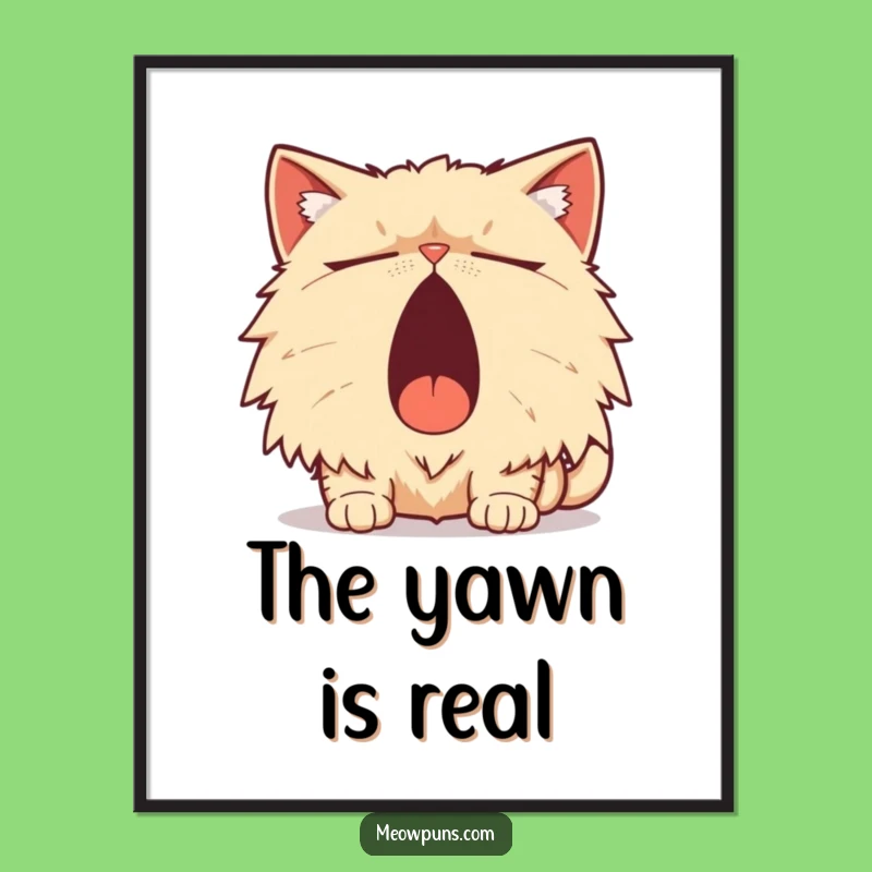 Funny Persian Cat Yawn Pun Digital Art: Instant Humorous Decor