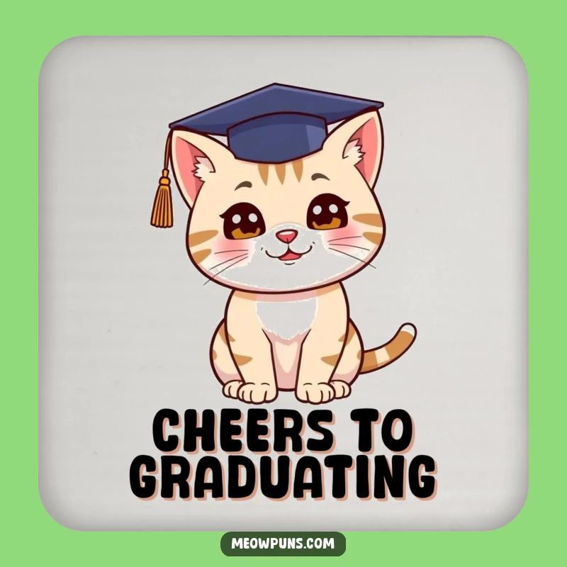 Funny Cat Graduation Coaster: Protect Surfaces with Celebratory Art
