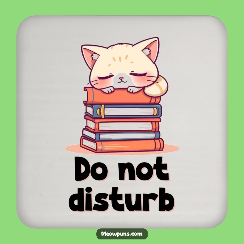 Funny Sleepy Cat Coaster - Protect Surfaces with Hilarious Bookish Charm