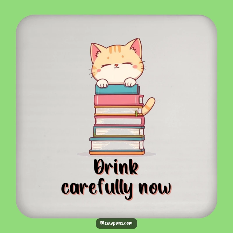Funny Book Balancing Cat Coaster: Protect Surfaces with Literary Charm and Humor