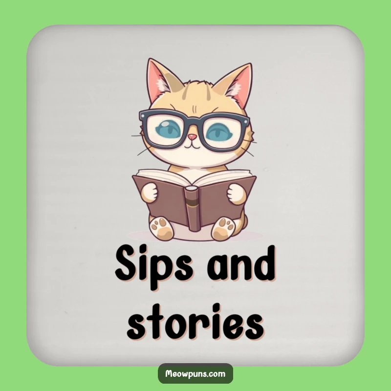 Funny Bookworm Cat Coaster: Protect Your Surfaces with Literary Charm and Humor