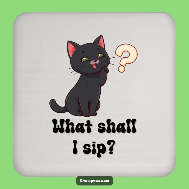 Funny Cat Coaster: Black Cat Question Mark, Protects Surfaces, Humorous Gift