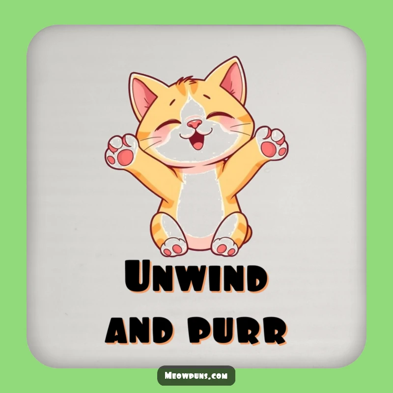 Funny Cat Stretching Coaster: Cute Paws Up Drink Protector, Adorable Funny Gift Set