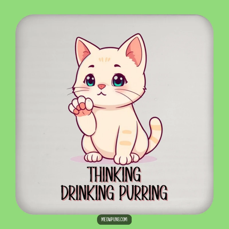 Funny Cat Thinking Pose Coaster: Protect Surfaces with Pensive Art