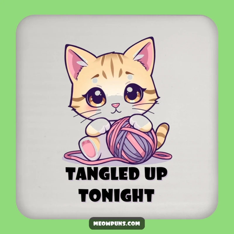 Funny Cat Yarn Ball Coaster - Protect Surfaces Hilariously!