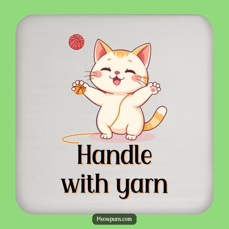 Funny Cat Yarn Juggling Drink Coaster: Protect Surfaces with Playful Style!