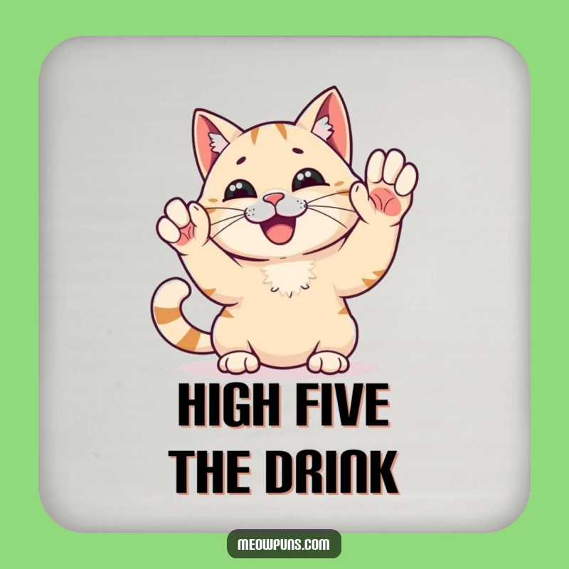 Funny High Five Cat Coasters: Protect Surfaces with Celebratory Feline Flair!