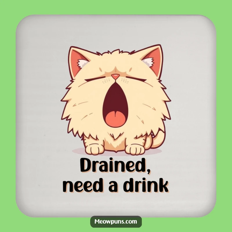 Funny Persian Cat Yawn Pun Coaster: Protect Surfaces with Puns