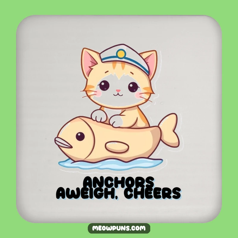 Funny Sailor Cat Coaster: Protect Surfaces with Nautical Feline's Seal