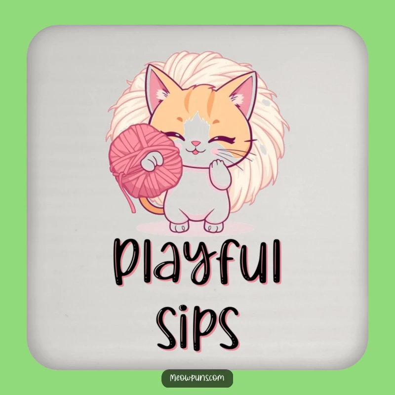 Funny Cat Yarn Pom Coaster: Protect Surfaces with Playful Charm!