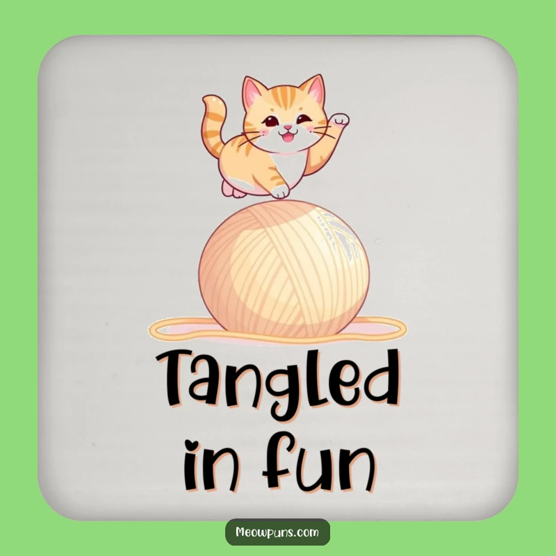 Funny Cat Yarn Leap Coaster: Protect Surfaces with Playful Art