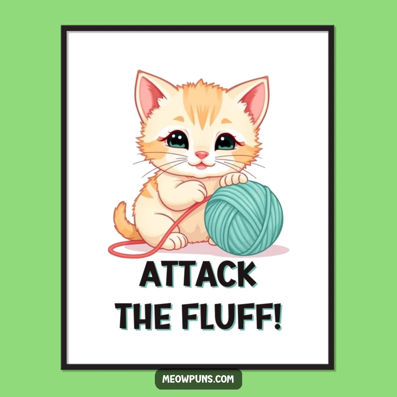 Funny Kitten Yarn Ball Poster - Adorable Wall Art for Pet Lovers Gift